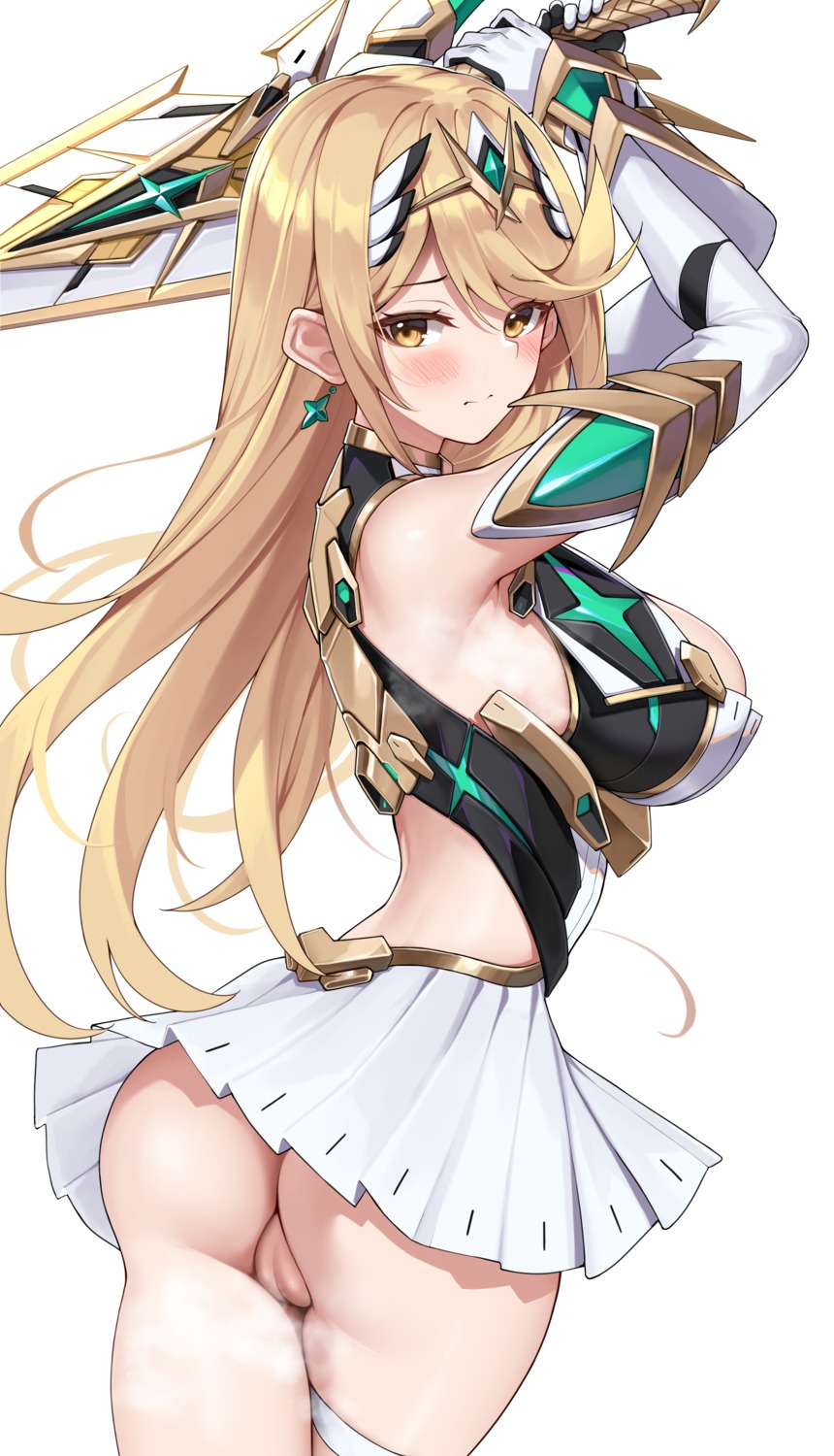 ass garter hikari_(xenoblade_2) matrix16 nopan pussy skirt_lift sword uncensored xenoblade xenoblade_chronicles_2