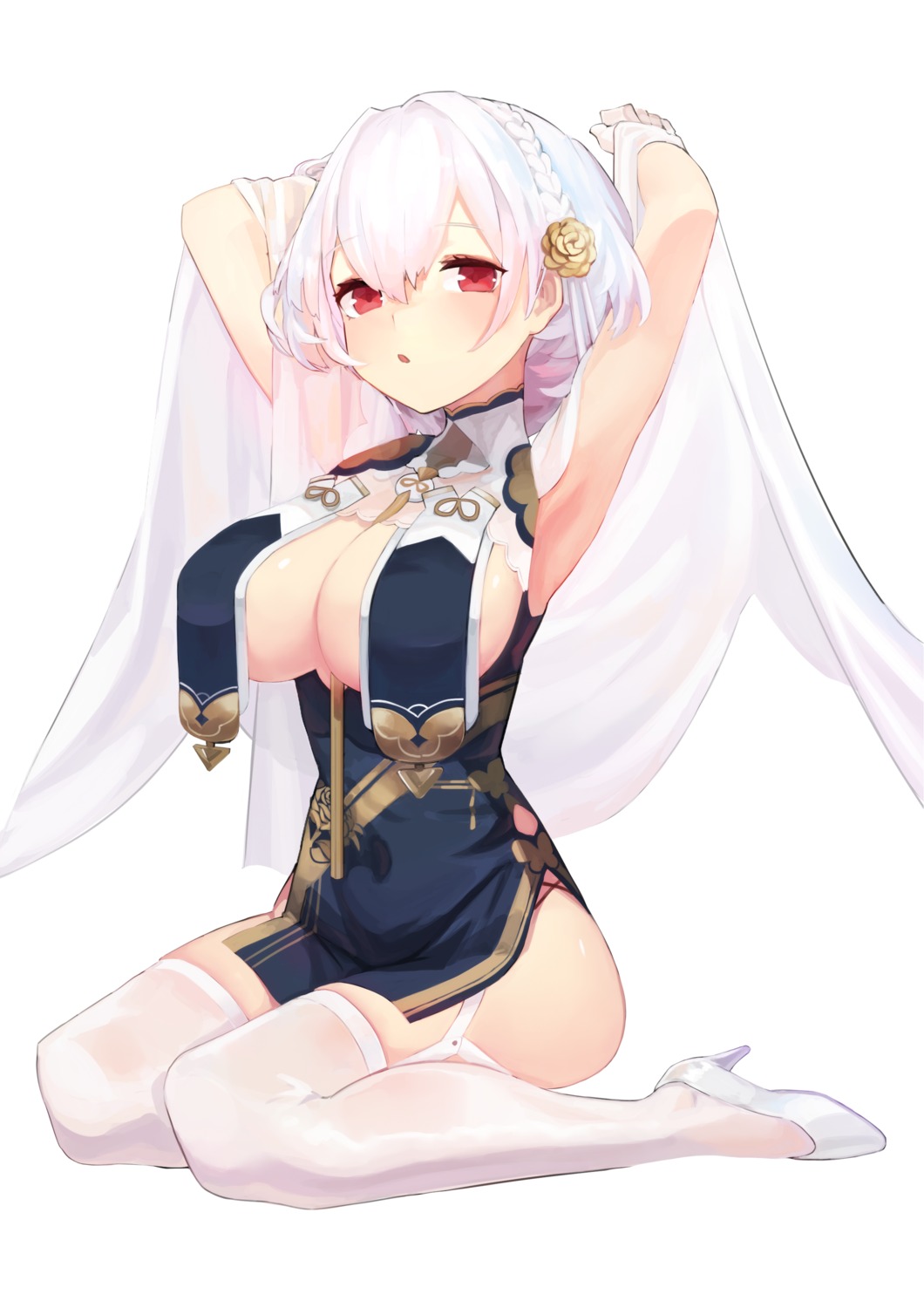 ao_(1234painter) asian_clothes azur_lane heels no_bra see_through sirius_(azur_lane) skirt_lift stockings thighhighs