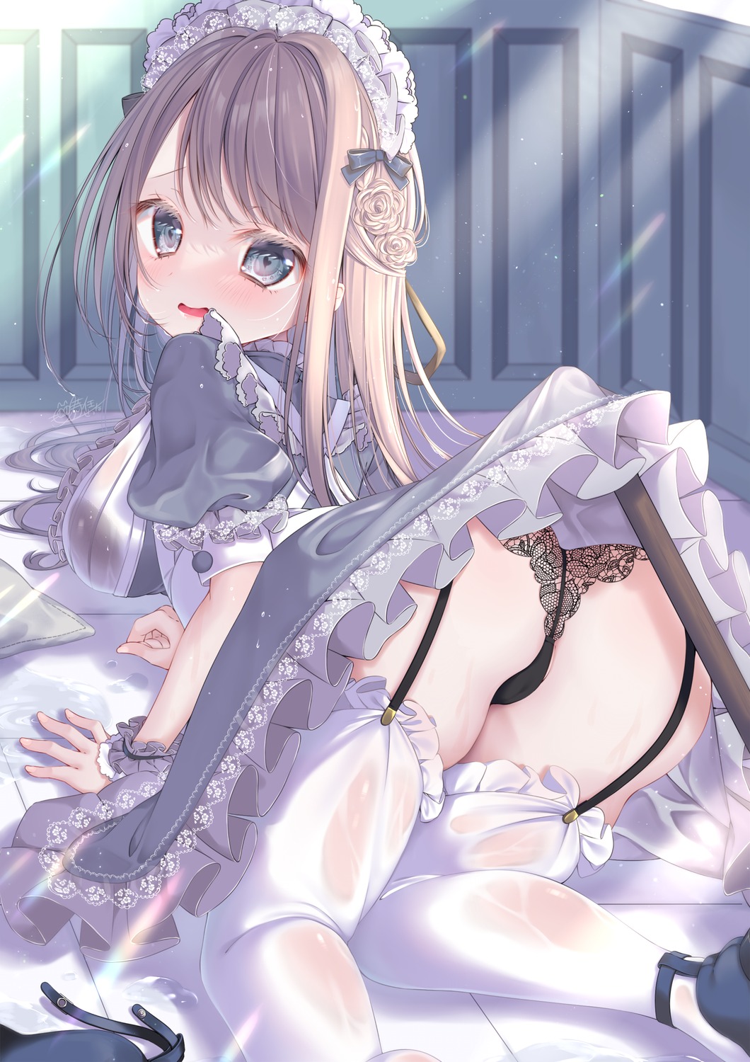 ass bra cameltoe maid pantsu see_through skirt_lift stockings thighhighs thong tokitou_setsuna wet wet_clothes