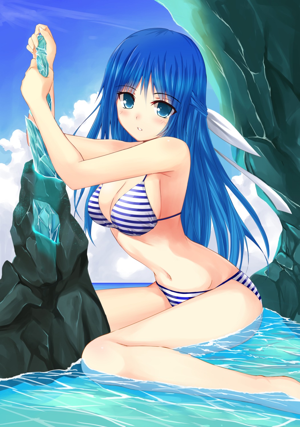 bikini cleavage miracle_star swimsuits sword wet