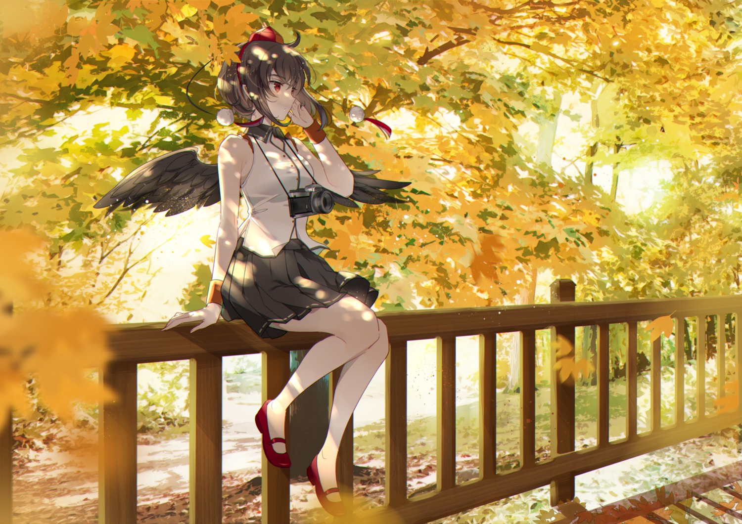 domotolain pointy_ears shameimaru_aya touhou wings