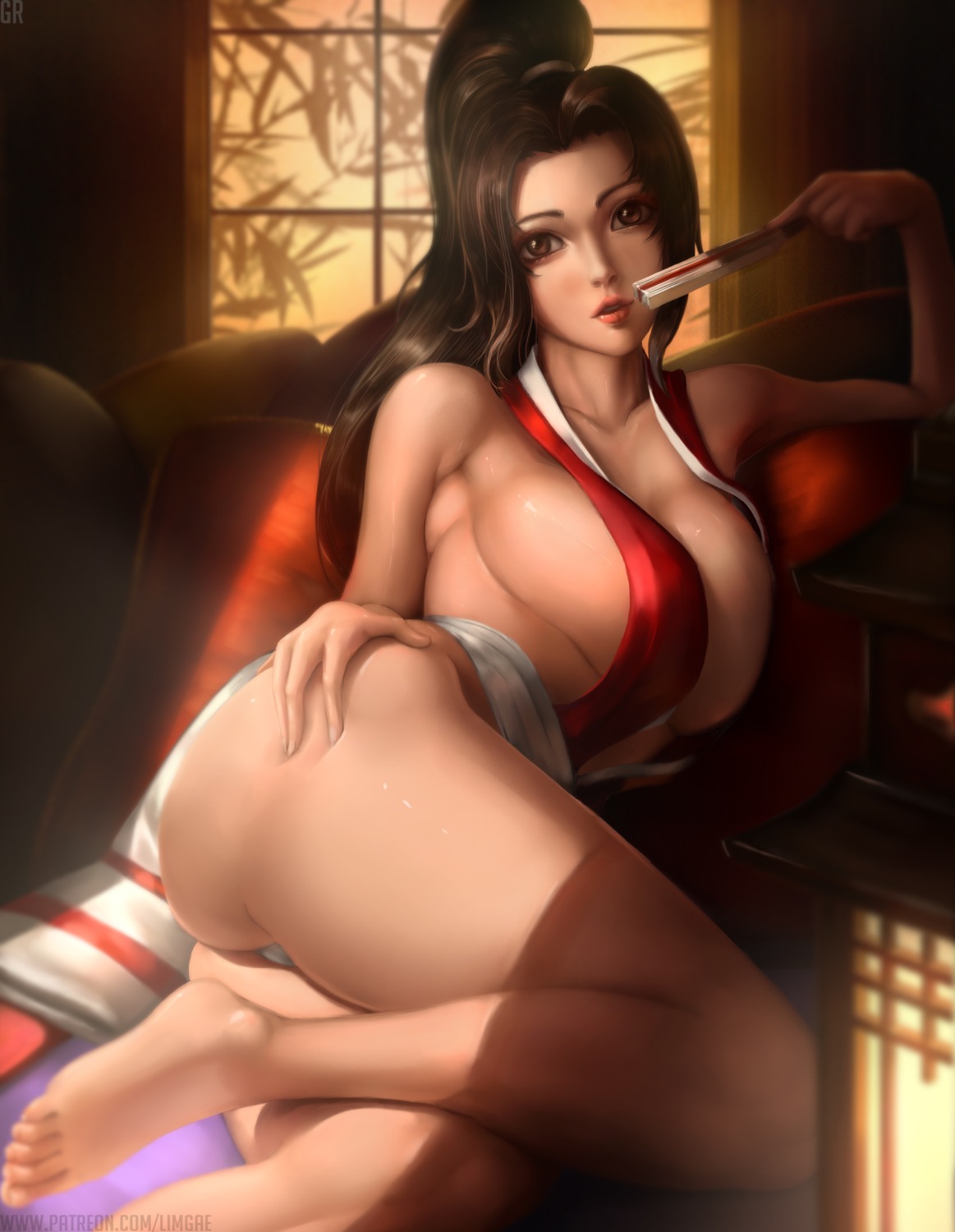 cameltoe japanese_clothes king_of_fighters limgae no_bra pantsu shiranui_mai thong