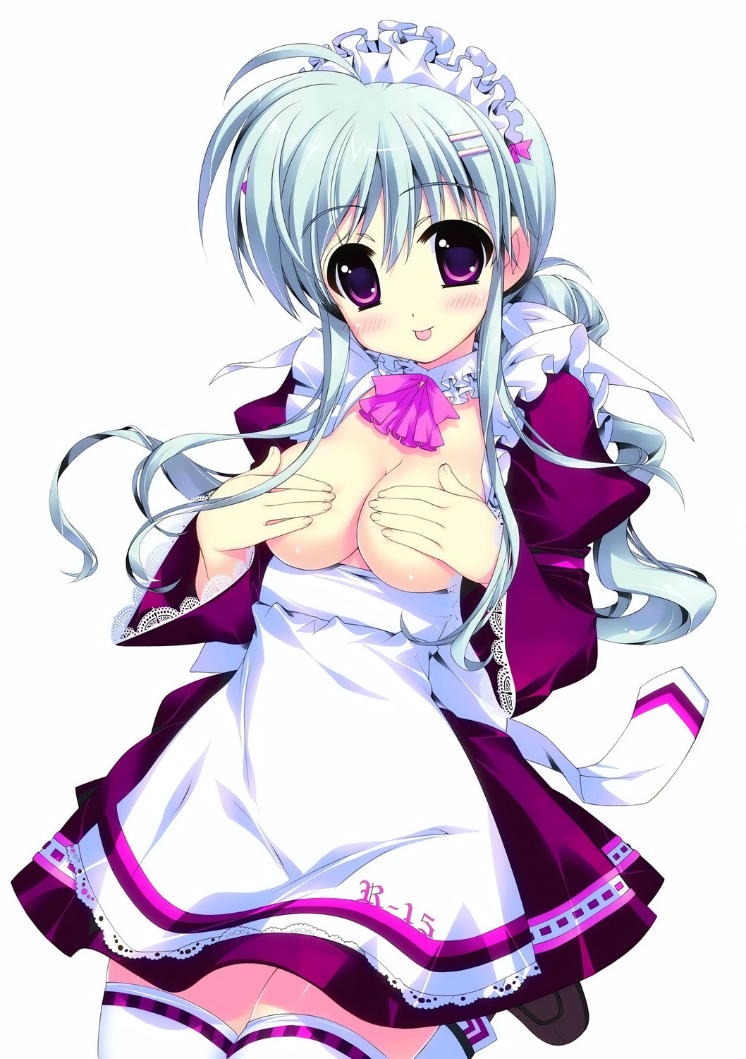 breast_hold fujima_takuya maid r-15 sonokoe_utae thighhighs topless