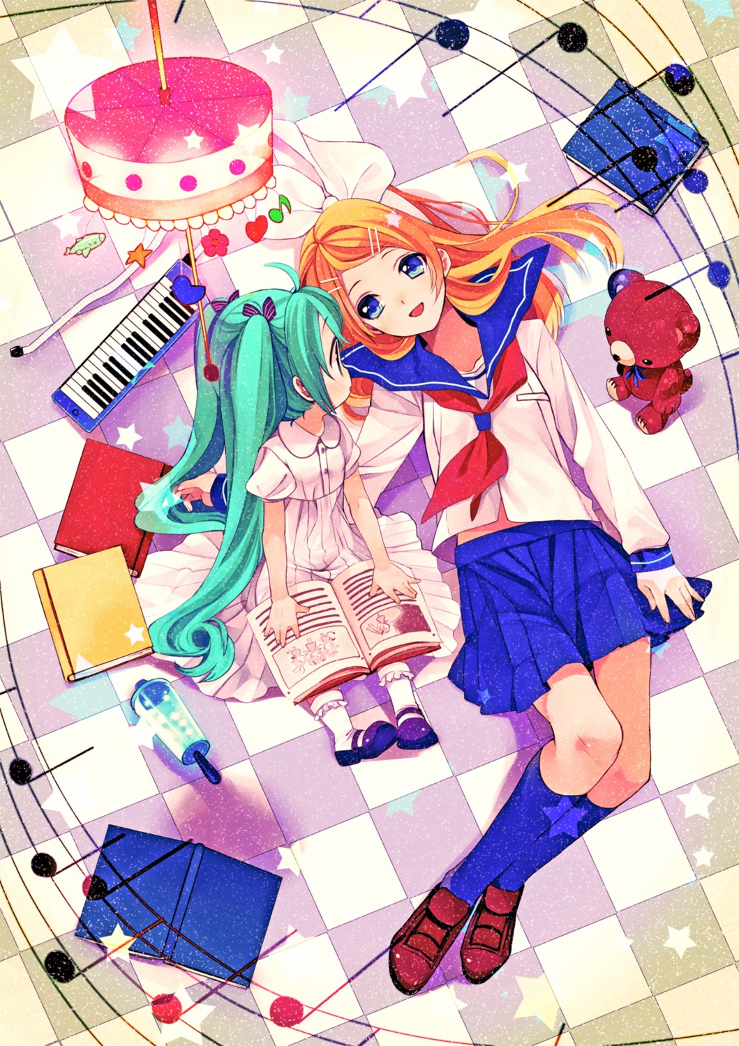 amazawa_koma dress hatsune_miku kagamine_rin seifuku vocaloid