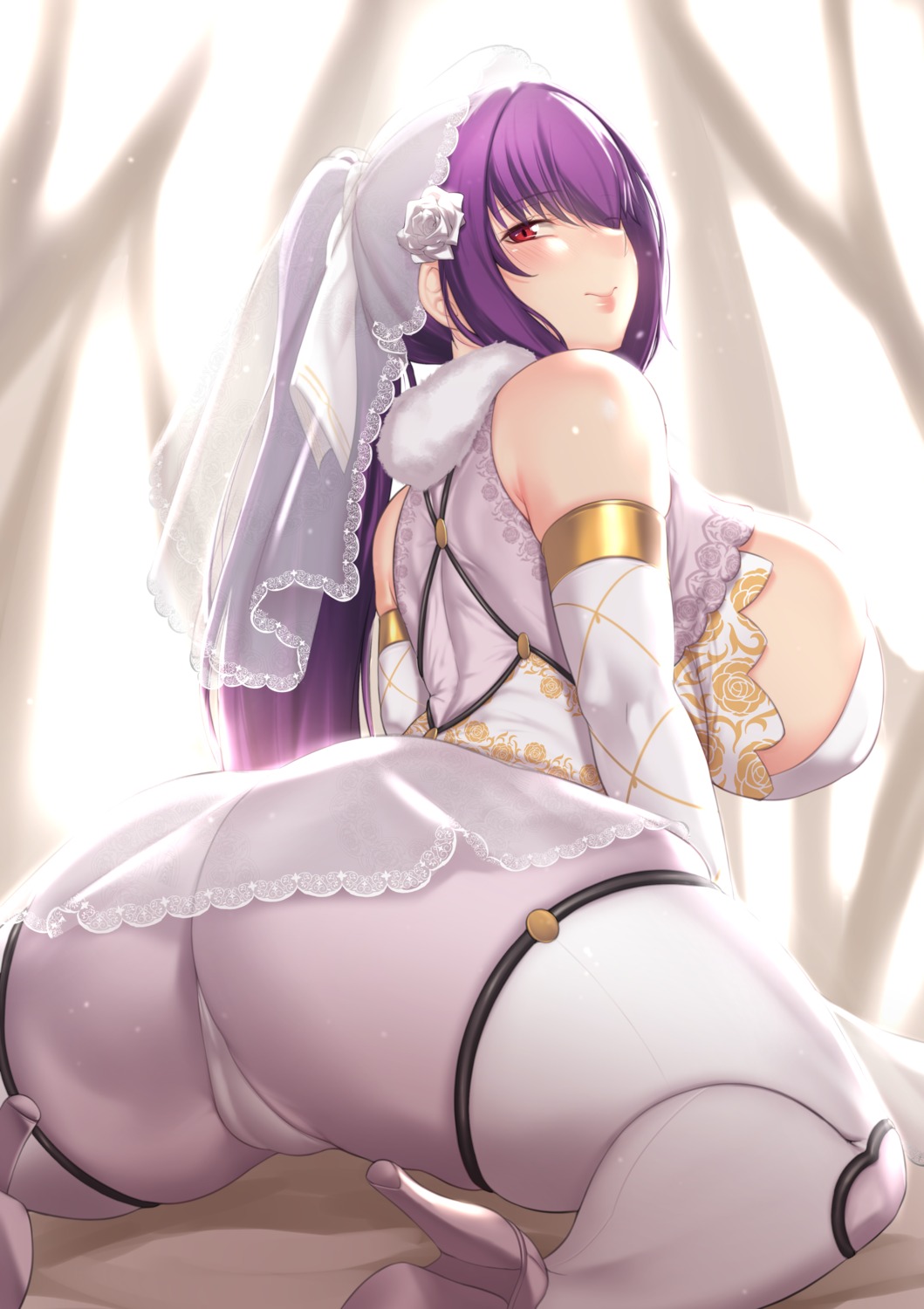 ass aster_crowley bodysuit cameltoe erect_nipples fate/grand_order heels no_bra scathach_skadi