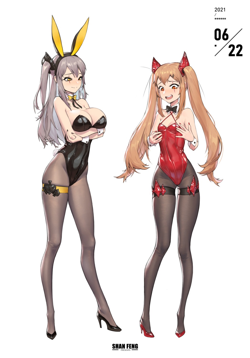 animal_ears bunny_ears bunny_girl garter girls_frontline heels no_bra ouer_moyu pantyhose ump45_(girls_frontline) ump9_(girls_frontline)