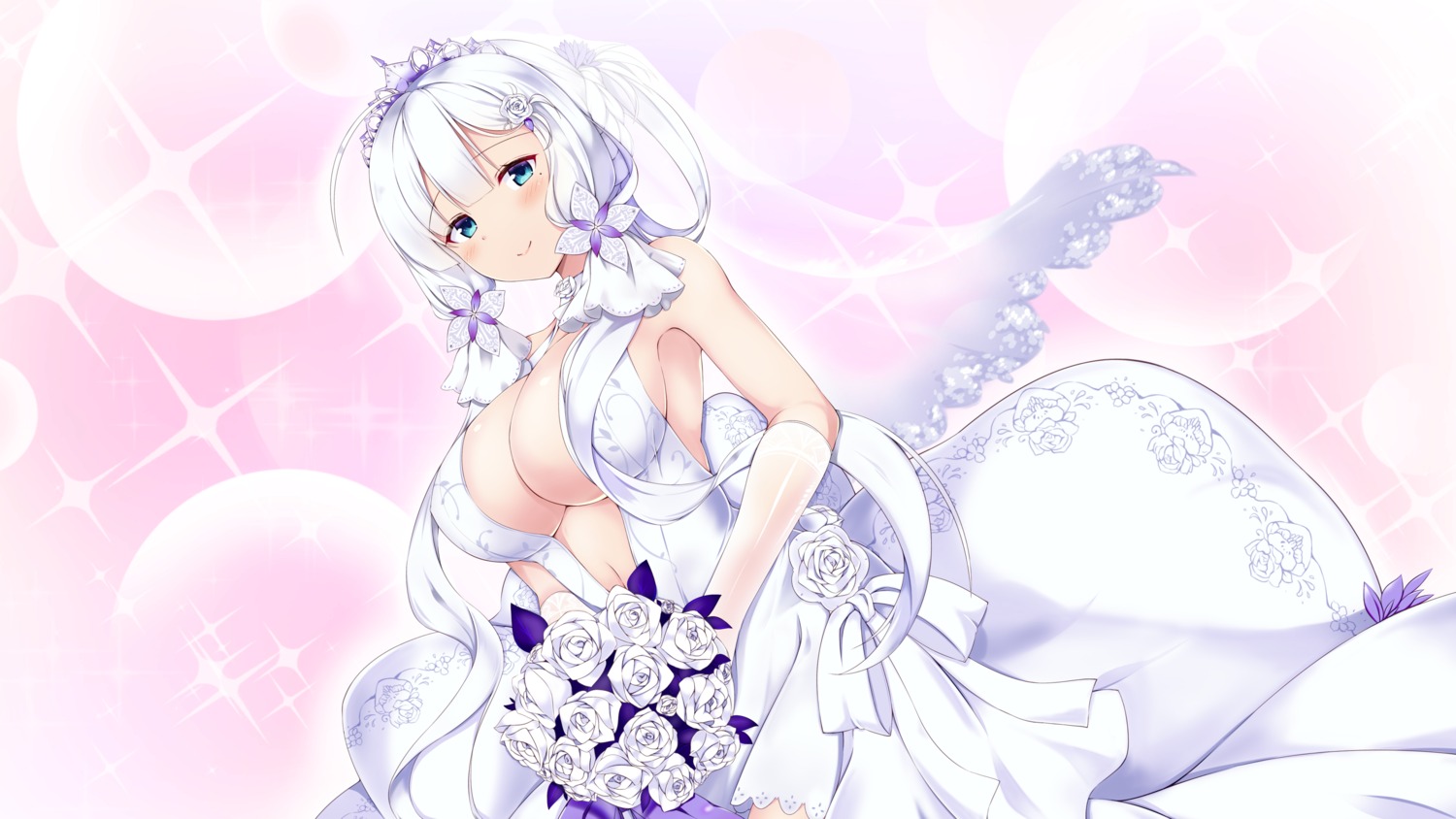 azur_lane cleavage dress illustrious_(azur_lane) mamizu no_bra wedding_dress