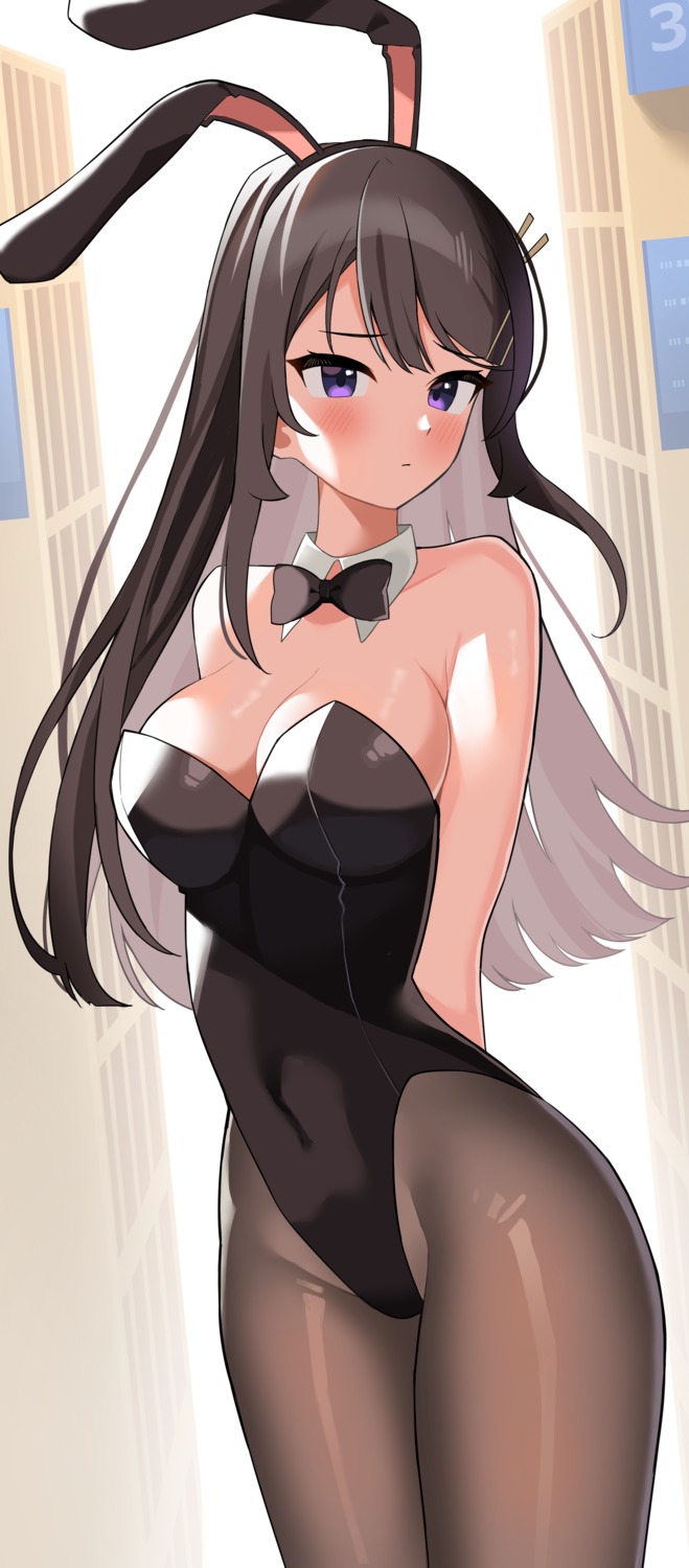 animal_ears asakura_nuruma bunny_ears bunny_girl no_bra pantyhose sakurajima_mai seishun_buta_yarou