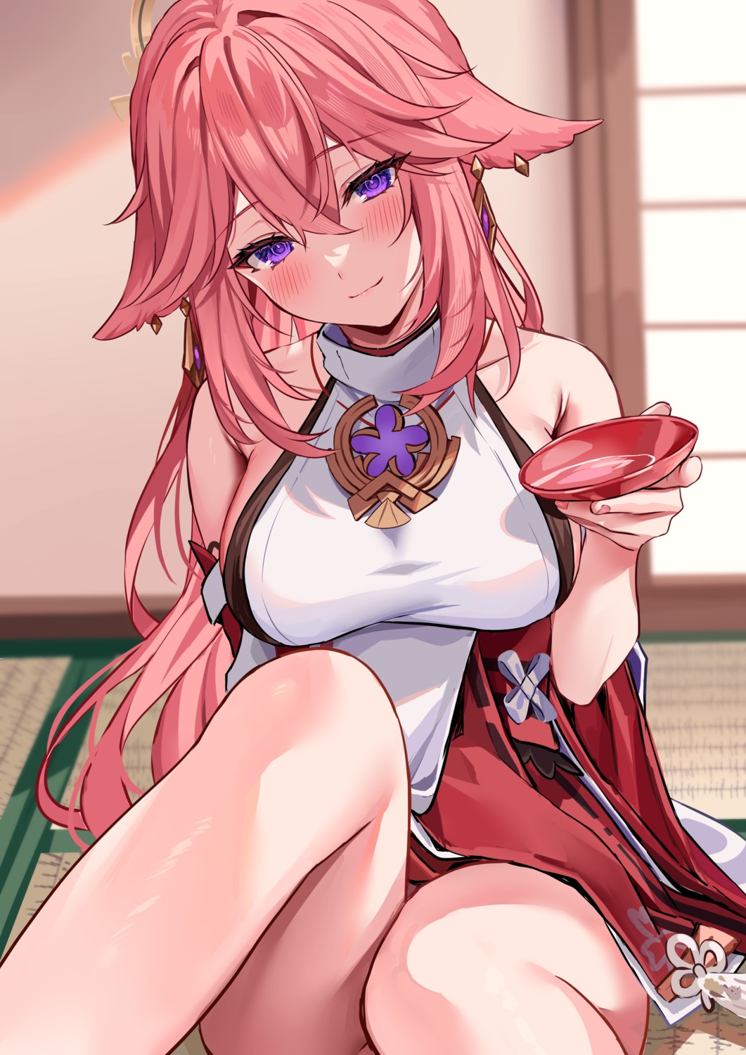 animal_ears genshin_impact hizuki_higure japanese_clothes kitsune no_bra yae_miko