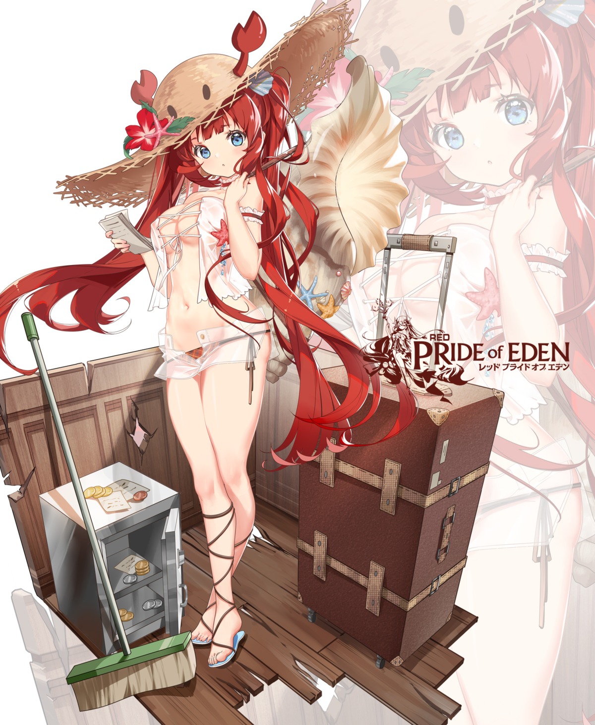 bikini clouble no_bra open_shirt panty_pull red:_pride_of_eden see_through swimsuits