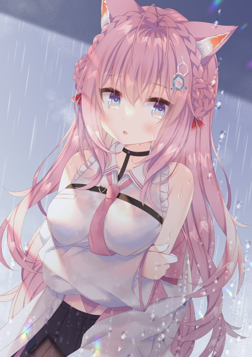 animal_ears anju breast_hold hakui_koyori hololive see_through wet wet_clothes