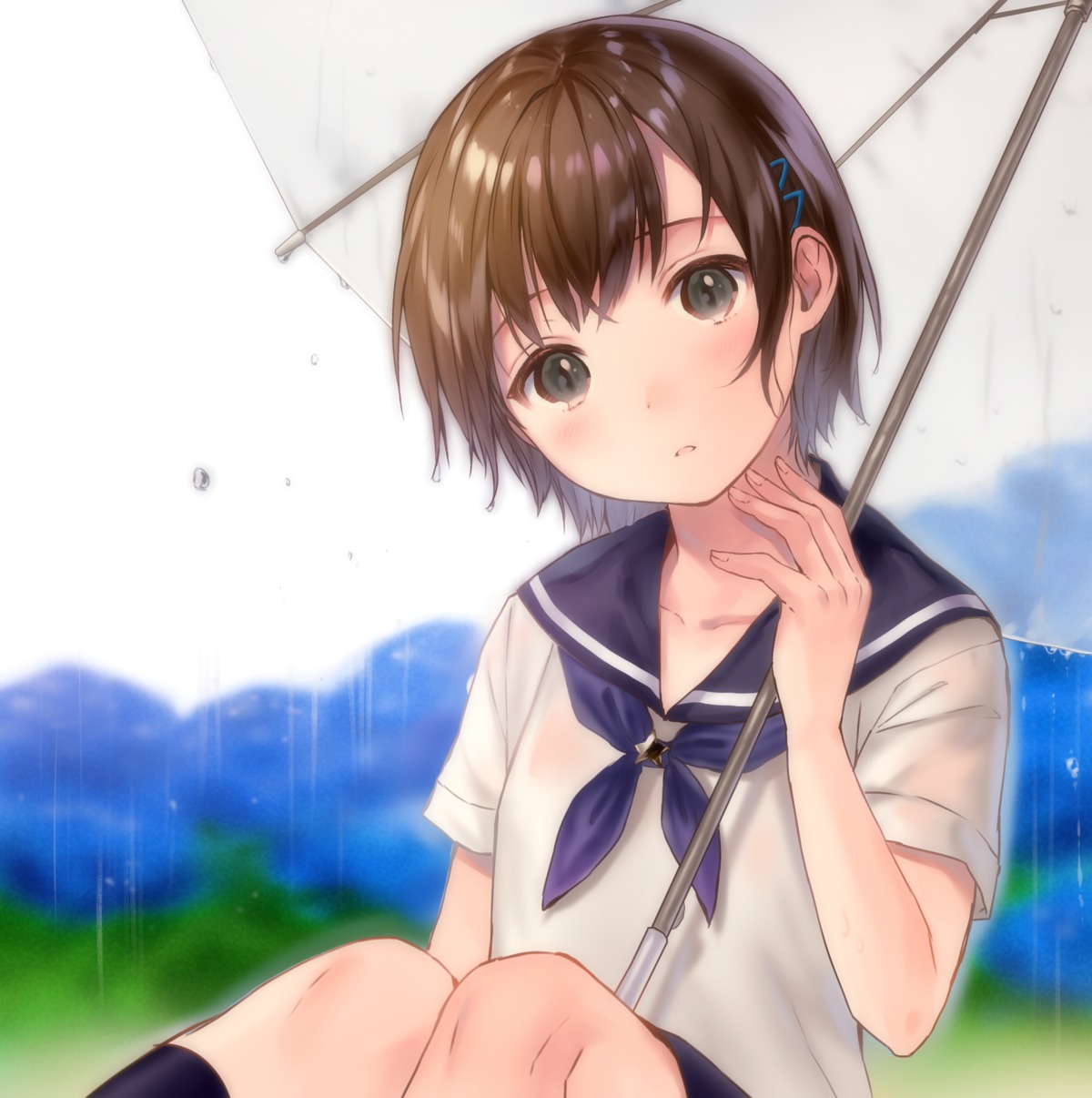 hanekoto see_through seifuku umbrella wet_clothes
