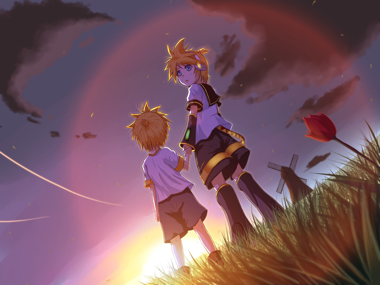 hirobakar kagamine_len landscape male vocaloid wallpaper