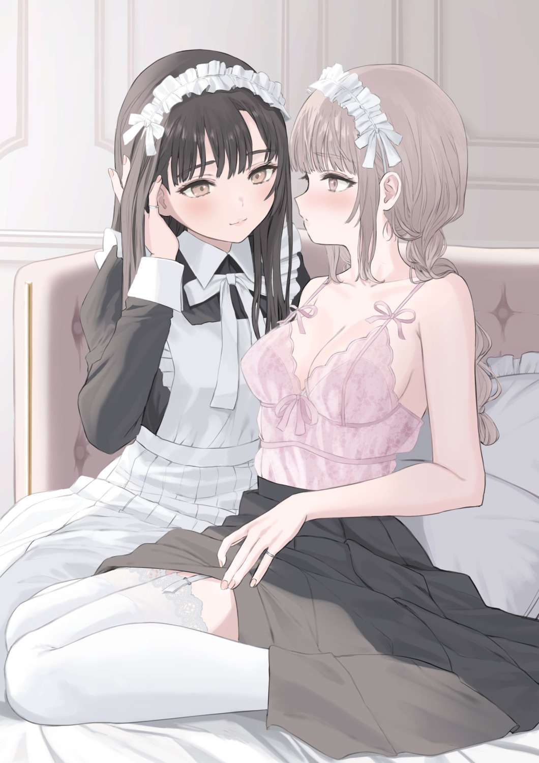 lingerie maid see_through skirt_lift stockings sutochan thighhighs yuri