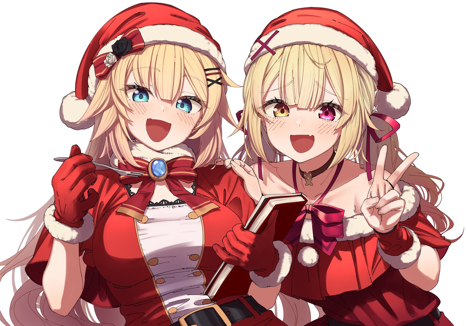 akai_haato christmas heterochromia hololive hoshikawa_sara nijisanji shinomu_(cinomoon)