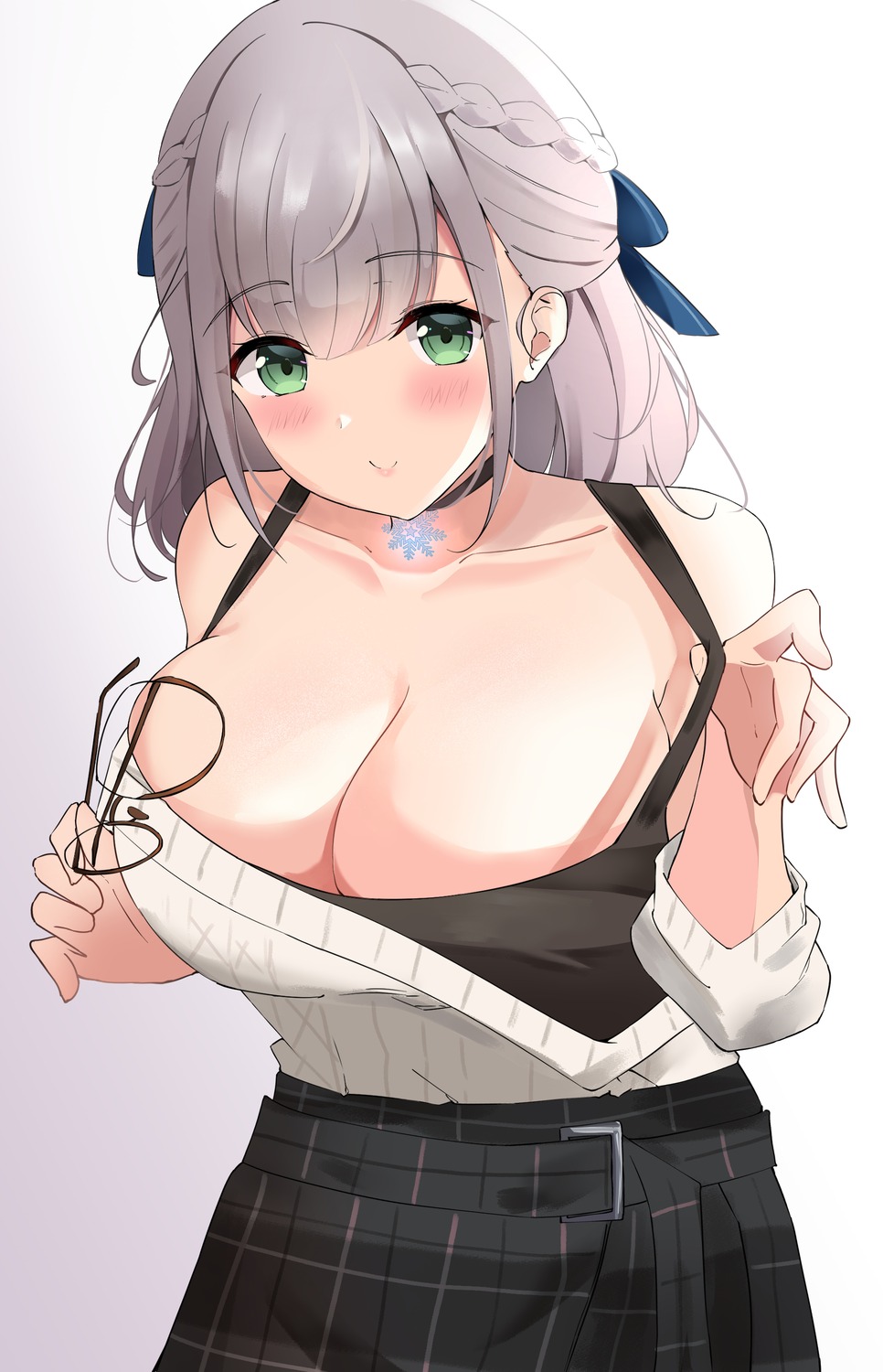 hido_(meori_apu_da) hololive megane no_bra open_shirt shirogane_noel sweater undressing