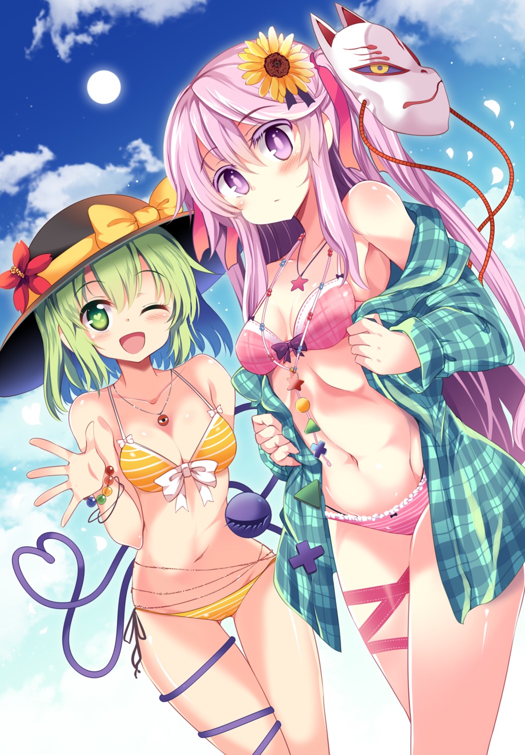 bikini cleavage hata_no_kokoro komeiji_koishi matsuri_uta open_shirt swimsuits touhou