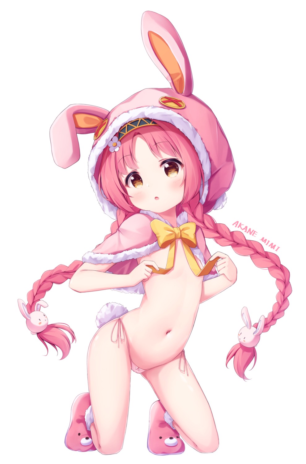 akane_mimi animal_ears bunny_ears loli naked_cape pantsu princess_connect princess_connect!_re:dive string_panties tokenbox