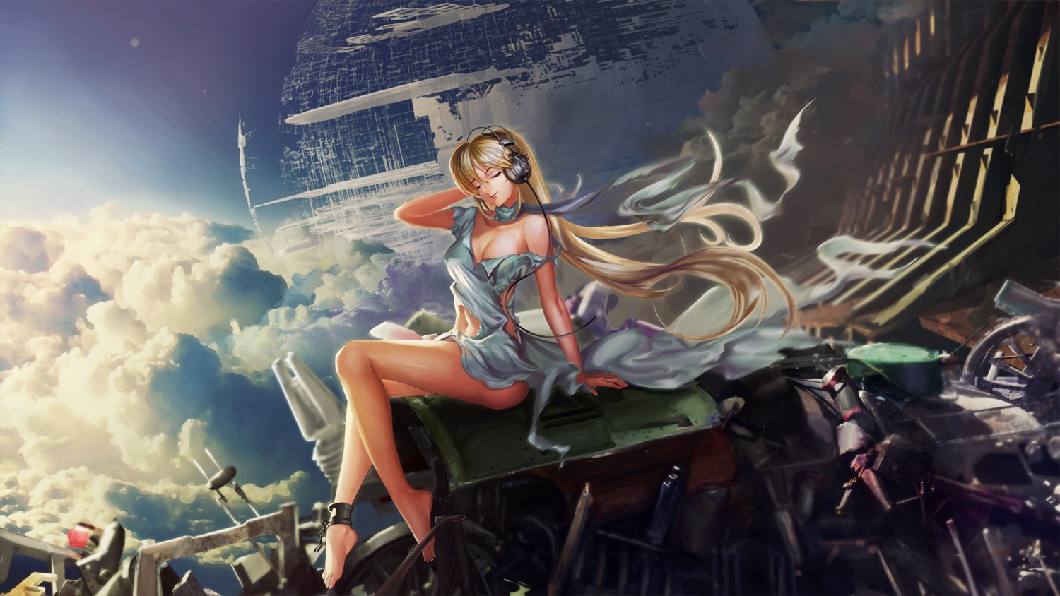 cleavage dress feet headphones no_bra star_wars torn_clothes ushas