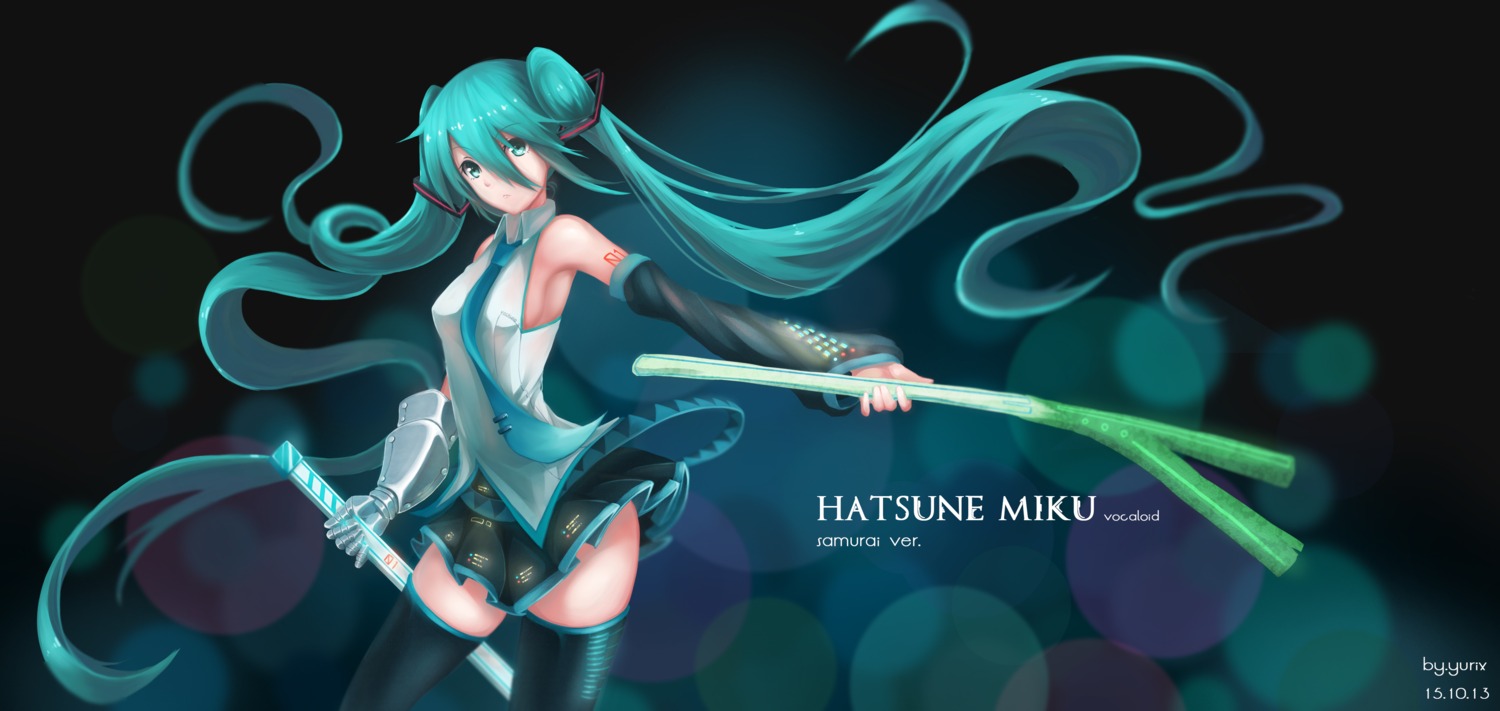 hatsune_miku no_bra tattoo thighhighs vocaloid yurix