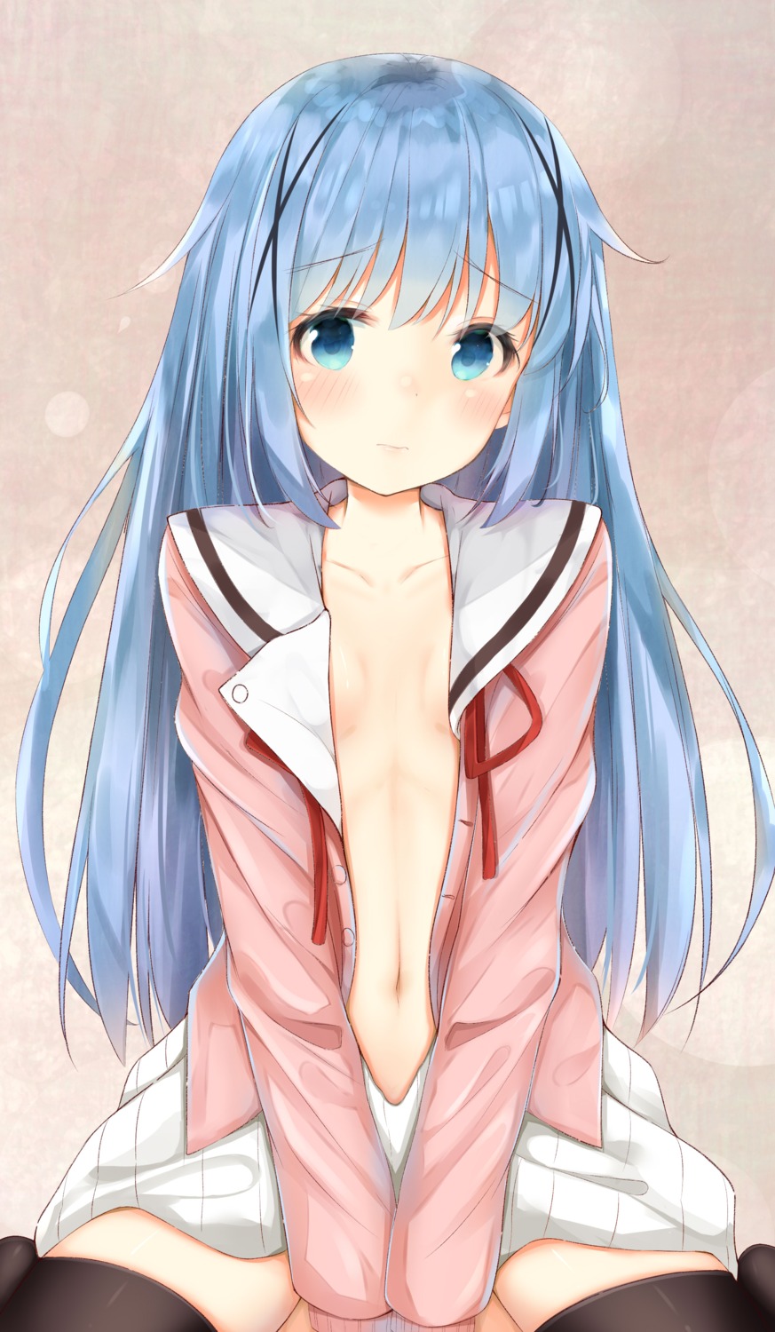 gochuumon_wa_usagi_desu_ka? kafuu_chino loli no_bra open_shirt sashima seifuku thighhighs