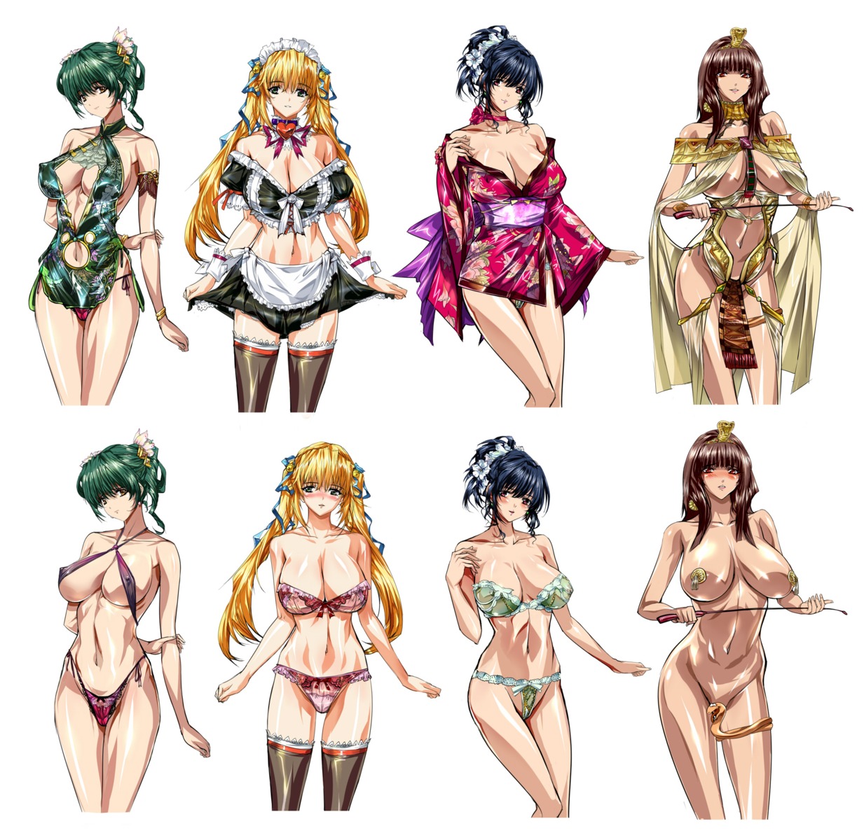 bra chinadress cleavage erect_nipples maid pantsu qazieru sling_bikini swimsuits thighhighs yukata