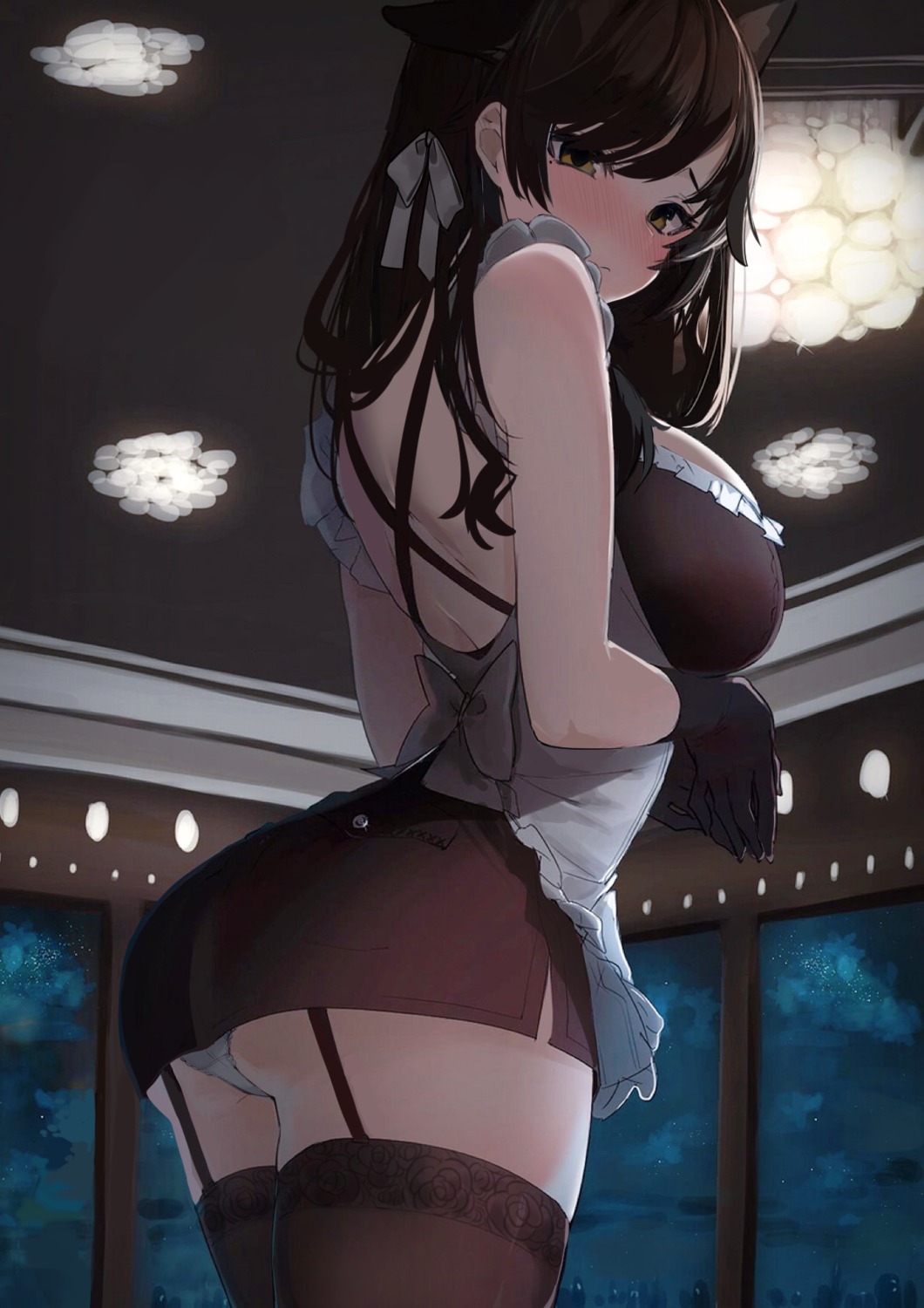 artist_revision ass atago_(azur_lane) azur_lane maid pantsu stockings thighhighs xretakex