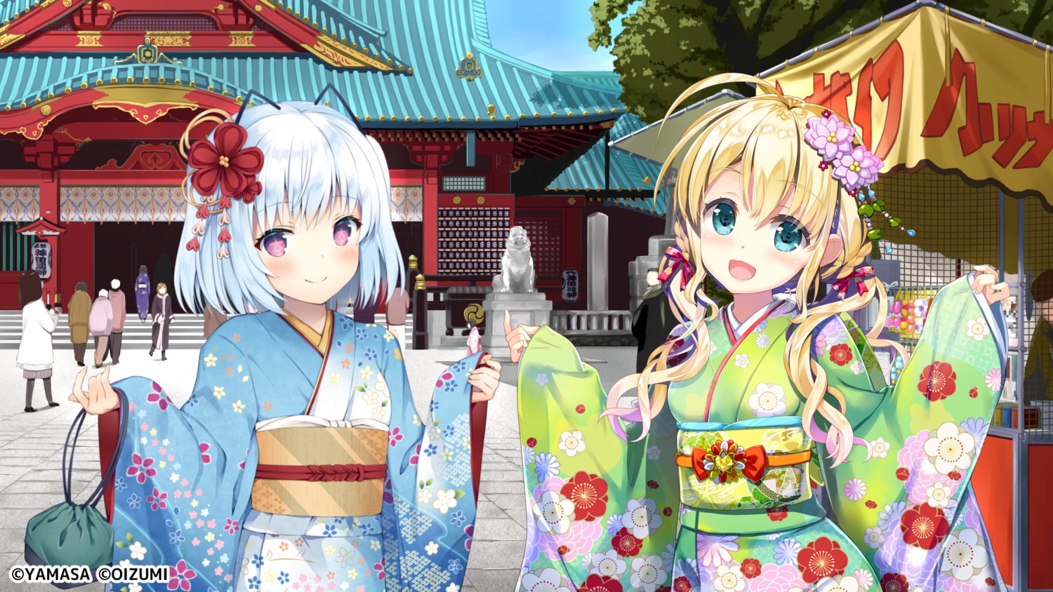 1000-chan crossover fujima_takuya kanora kimono nijikawa_laki oizumi wallpaper