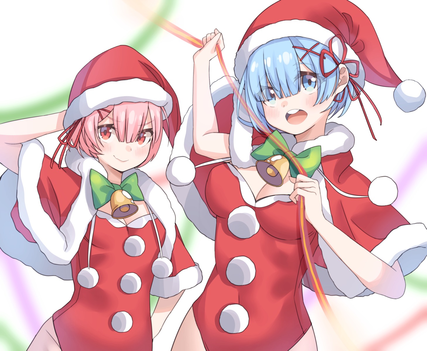 christmas cleavage leotard ram_(re_zero) re_zero_kara_hajimeru_isekai_seikatsu rem_(re_zero) slumcat