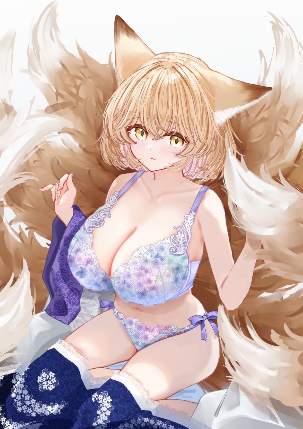 animal_ears bra kitsune lingerie pantsu sarasadou_dan string_panties tail touhou yakumo_ran