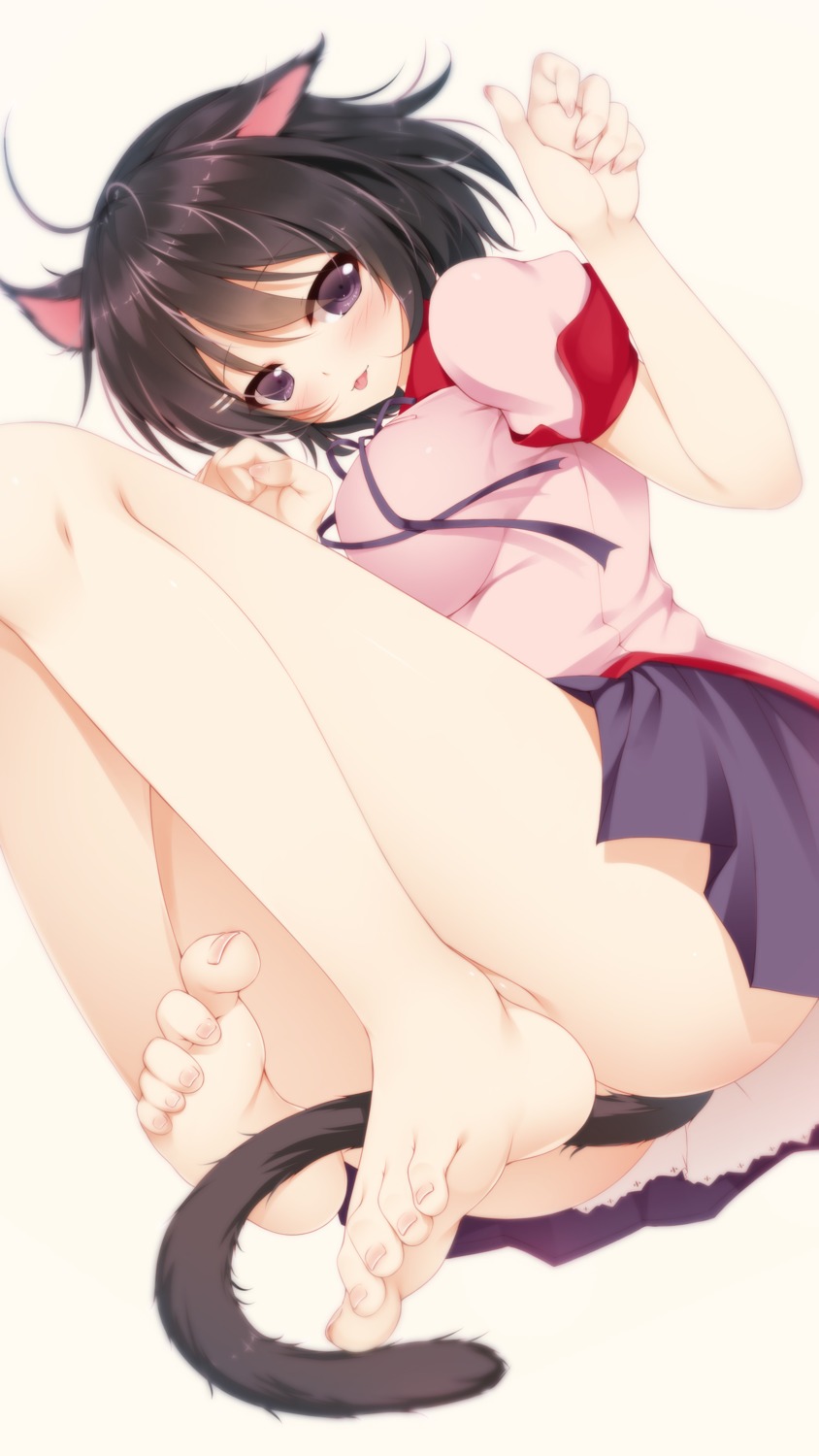 animal_ears bakemonogatari feet hanekawa_tsubasa mogu monogatari_(series) nekomimi nopan seifuku tail