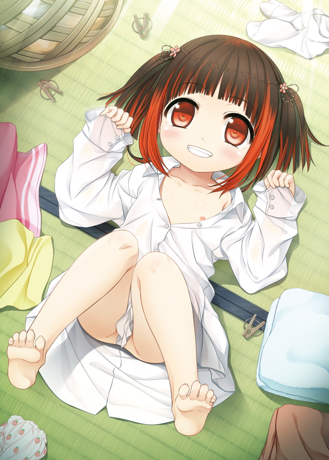 bottomless cura digital_version dress_shirt emi_(monobeno) feet loli lose monobeno nipples no_bra open_shirt