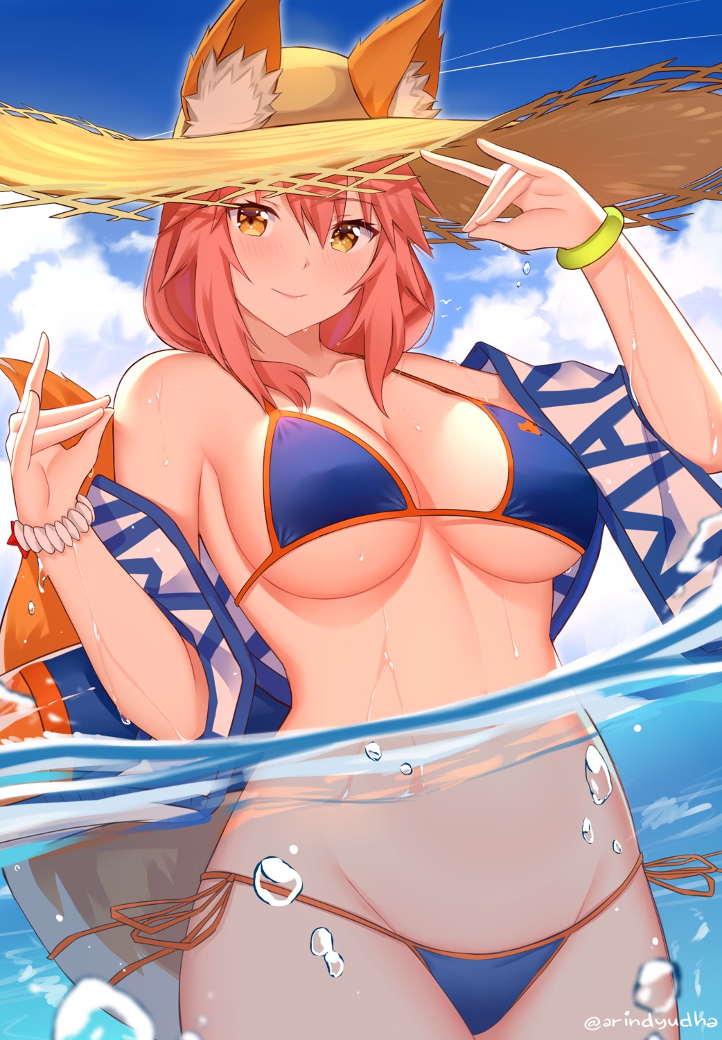 animal_ears arind_yudha bikini fate/grand_order kitsune swimsuits tail tamamo_no_mae wet