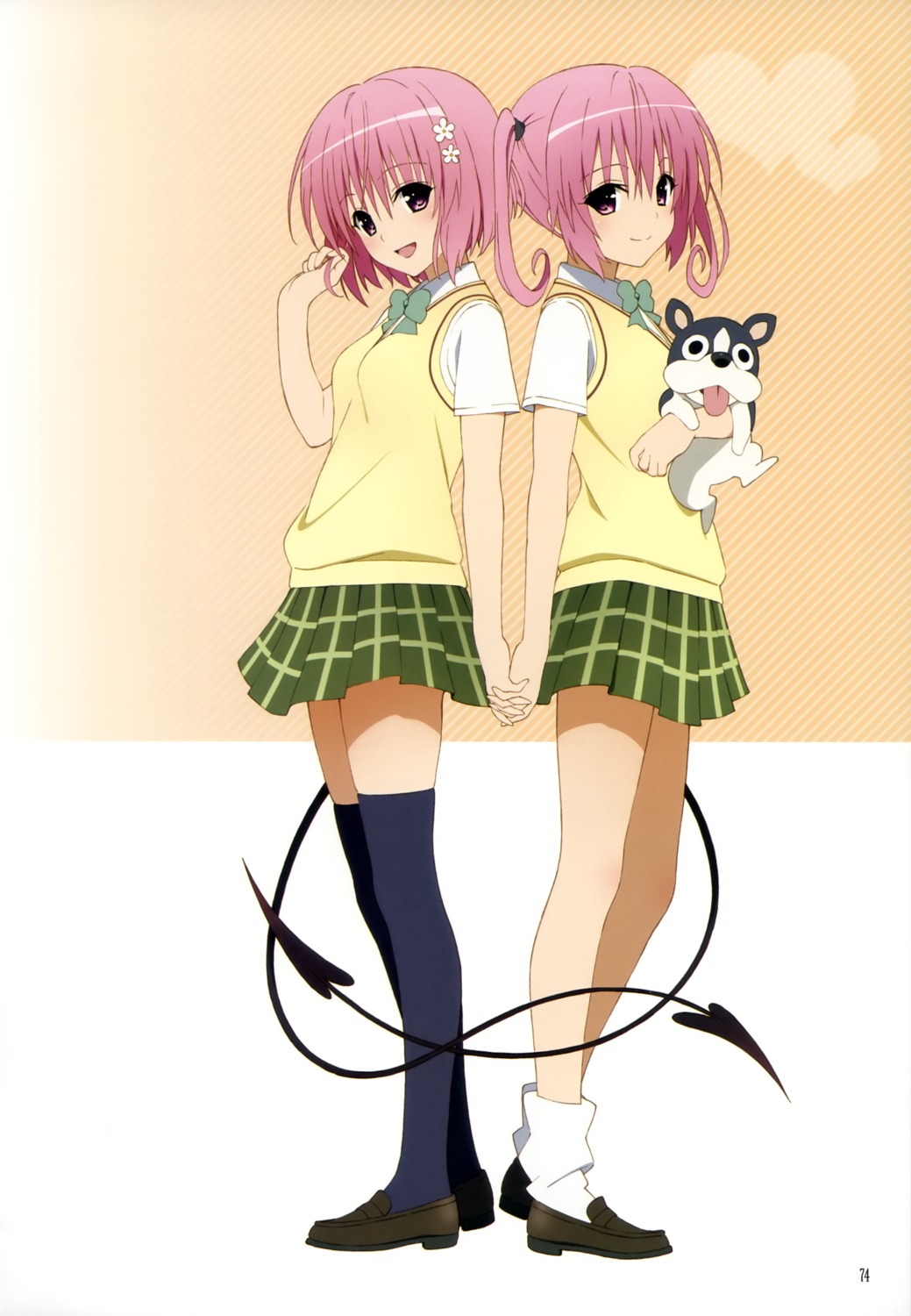 maron_(to_love_ru) momo_velia_deviluke nana_asta_deviluke seifuku sweater tagme tail thighhighs to_love_ru