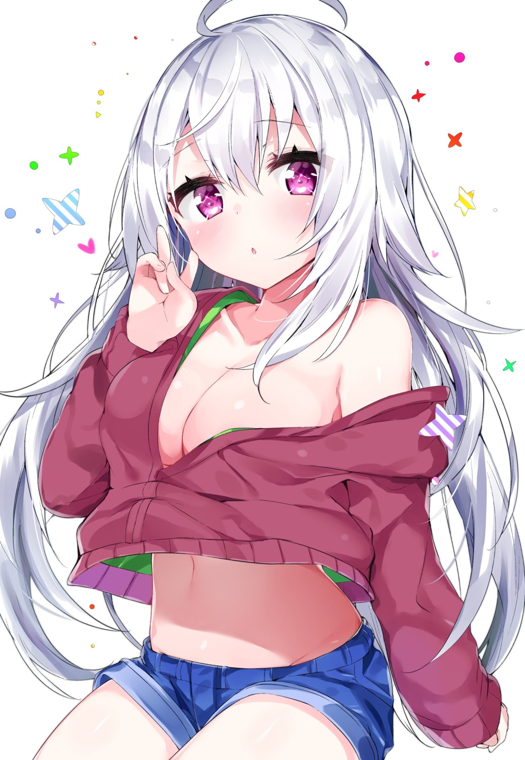 cleavage kamioka_chiroru no_bra open_shirt