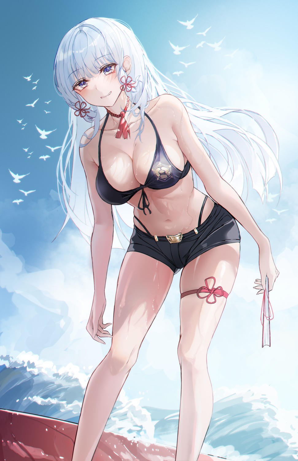 bikini garter genshin_impact kamisato_ayaka swimsuits turbulence