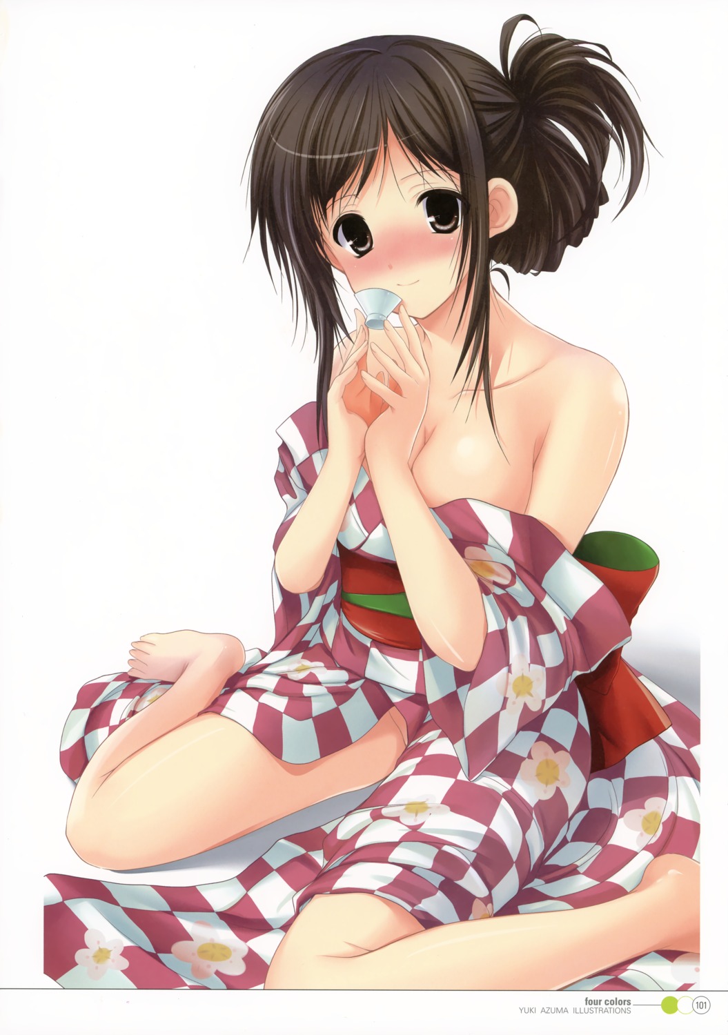 azuma_yuki cleavage no_bra nopan sake yukata