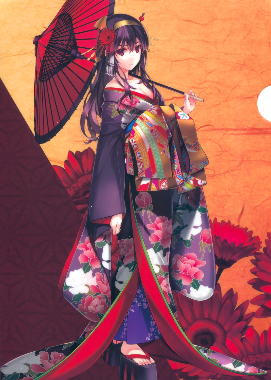 cleavage kasumigaoka_utaha kimono misaki_kurehito open_shirt saenai_heroine_no_sodatekata umbrella