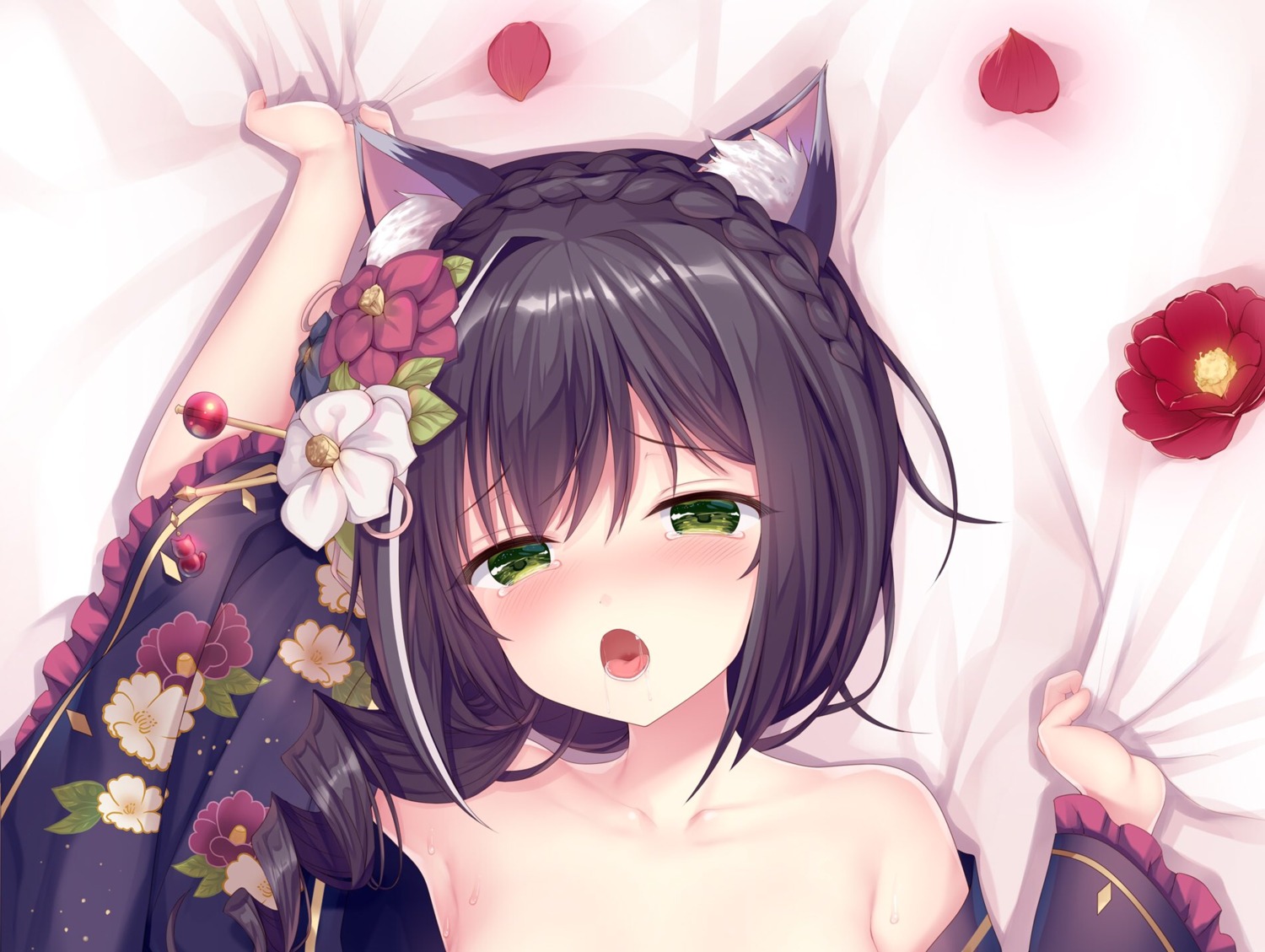 animal_ears japanese_clothes karyl_(princess_connect) no_bra open_shirt princess_connect! princess_connect!_re:dive twinbox