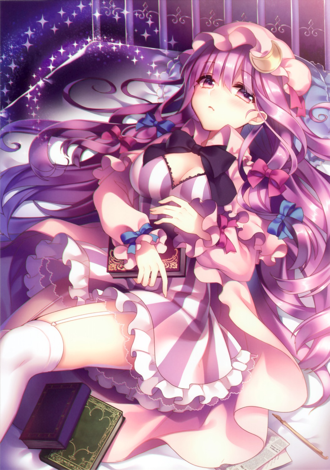 cleavage masaru.jp patchouli_knowledge stockings thighhighs touhou