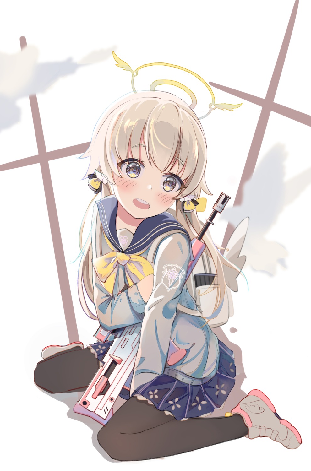 ajitani_hifumi angel blue_archive gun pantyhose seifuku sweater tagme wings