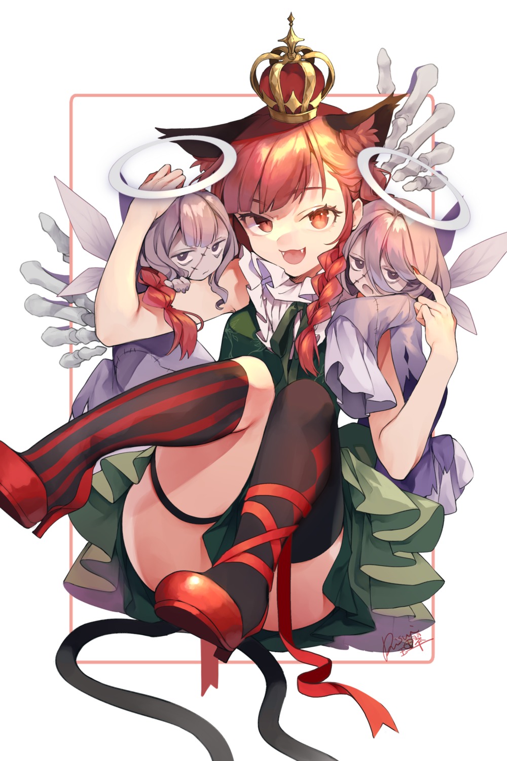 animal_ears garter heels risui skirt_lift tail thighhighs touhou wings