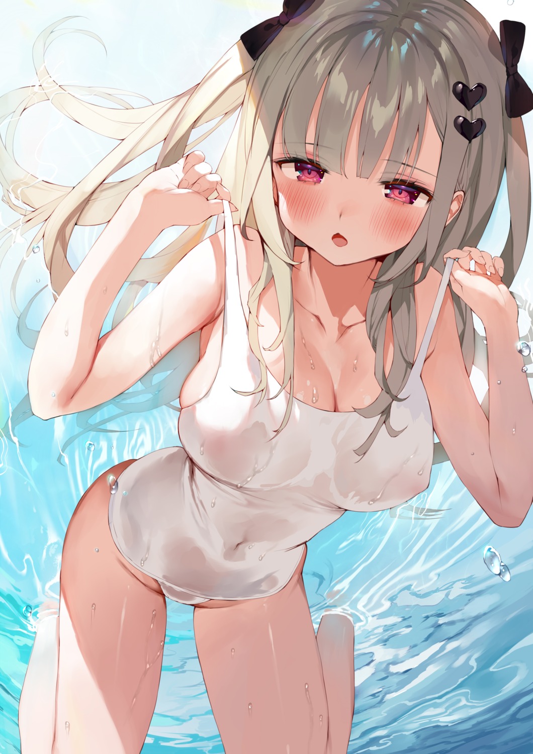 areola erect_nipples gaou_(matsulatte) kaida_hina school_swimsuit see_through swimsuits undressing wet wet_clothes