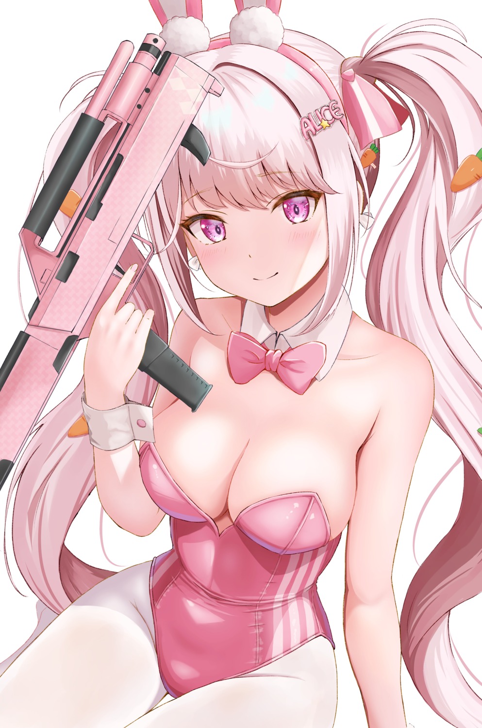 alice_(nikke) animal_ears bunny_ears bunny_girl ca_paria goddess_of_victory:_nikke gun no_bra pantyhose