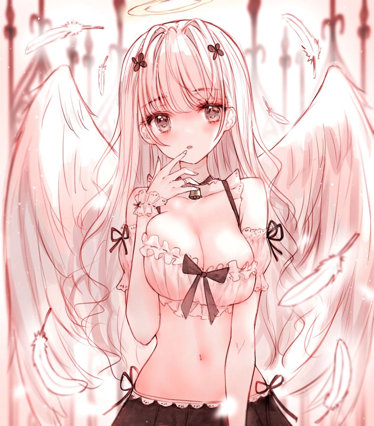 angel breast_hold cleavage lingerie tandohark wings