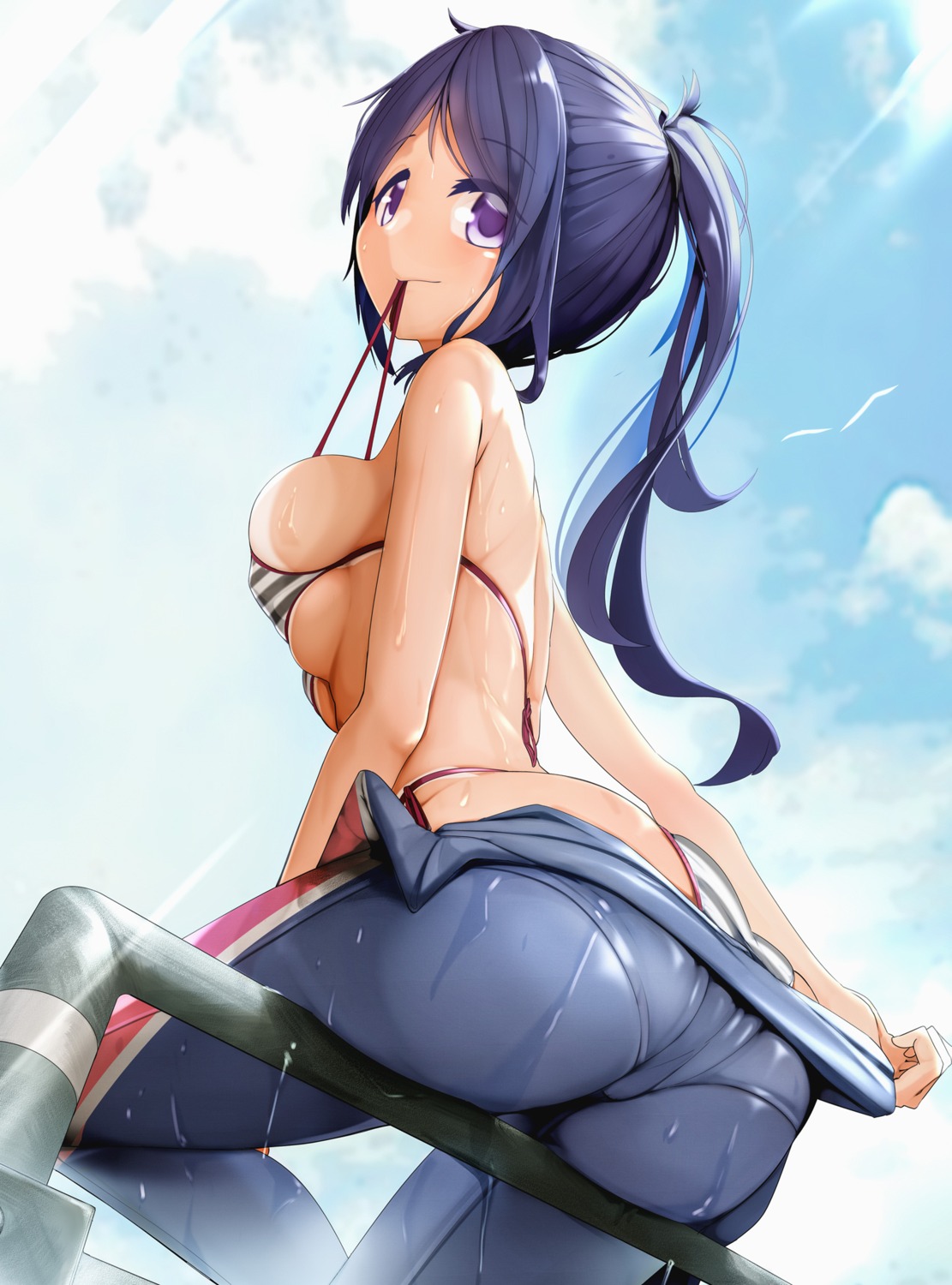 ass bikini erect_nipples genek love_live!_sunshine!! matsuura_kanan swimsuits tan_lines undressing wet