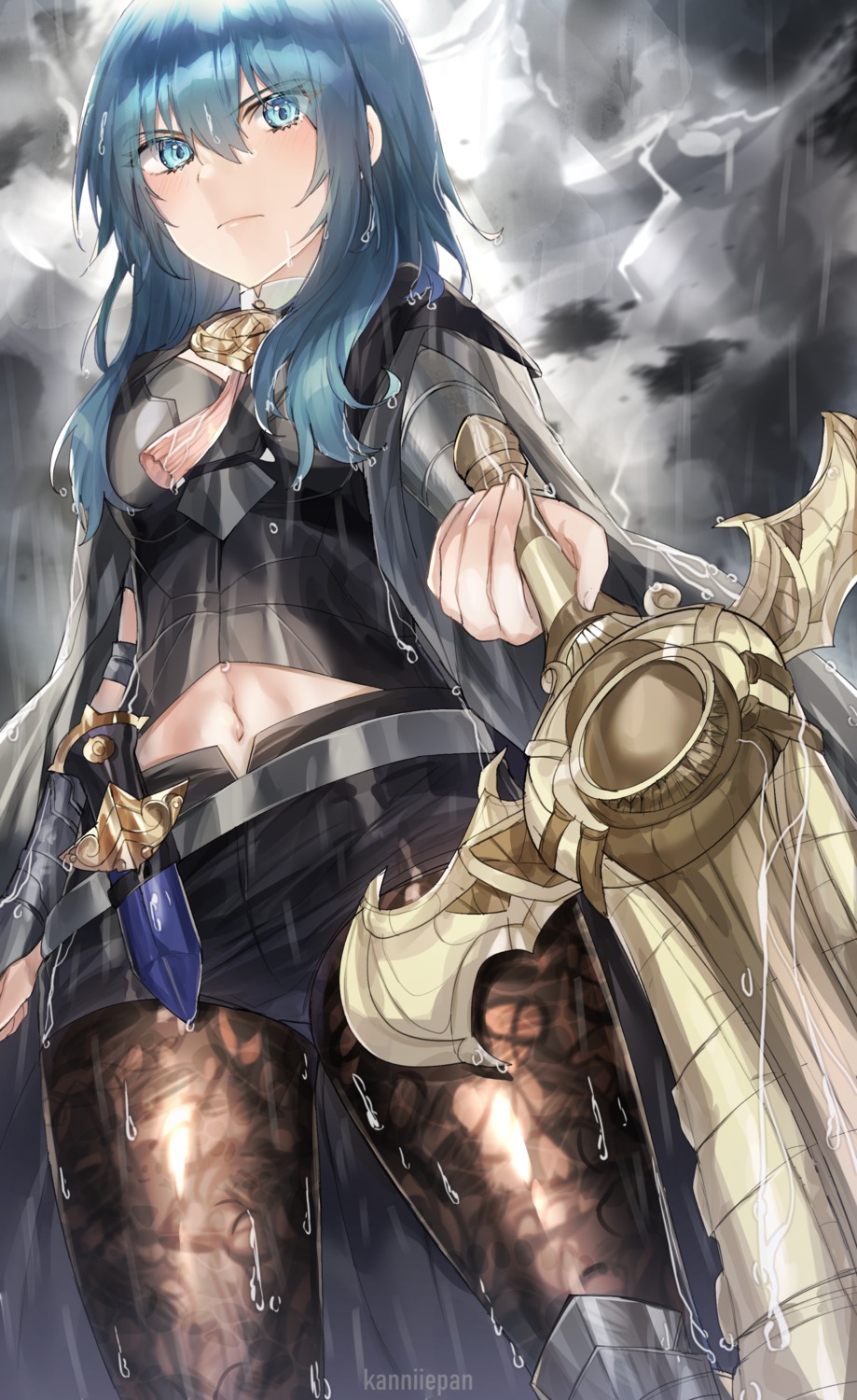 armor byleth_(fire_emblem) fire_emblem_three_houses kanniiepan pantyhose sword wet