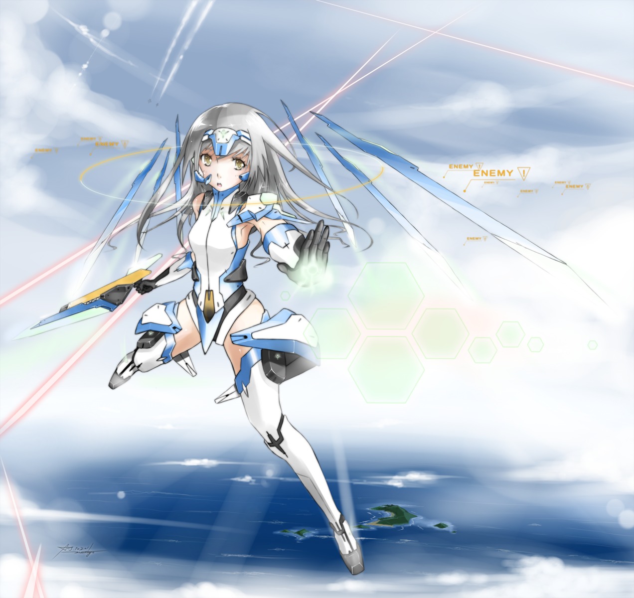 bodysuit mecha_musume montoya sword thighhighs