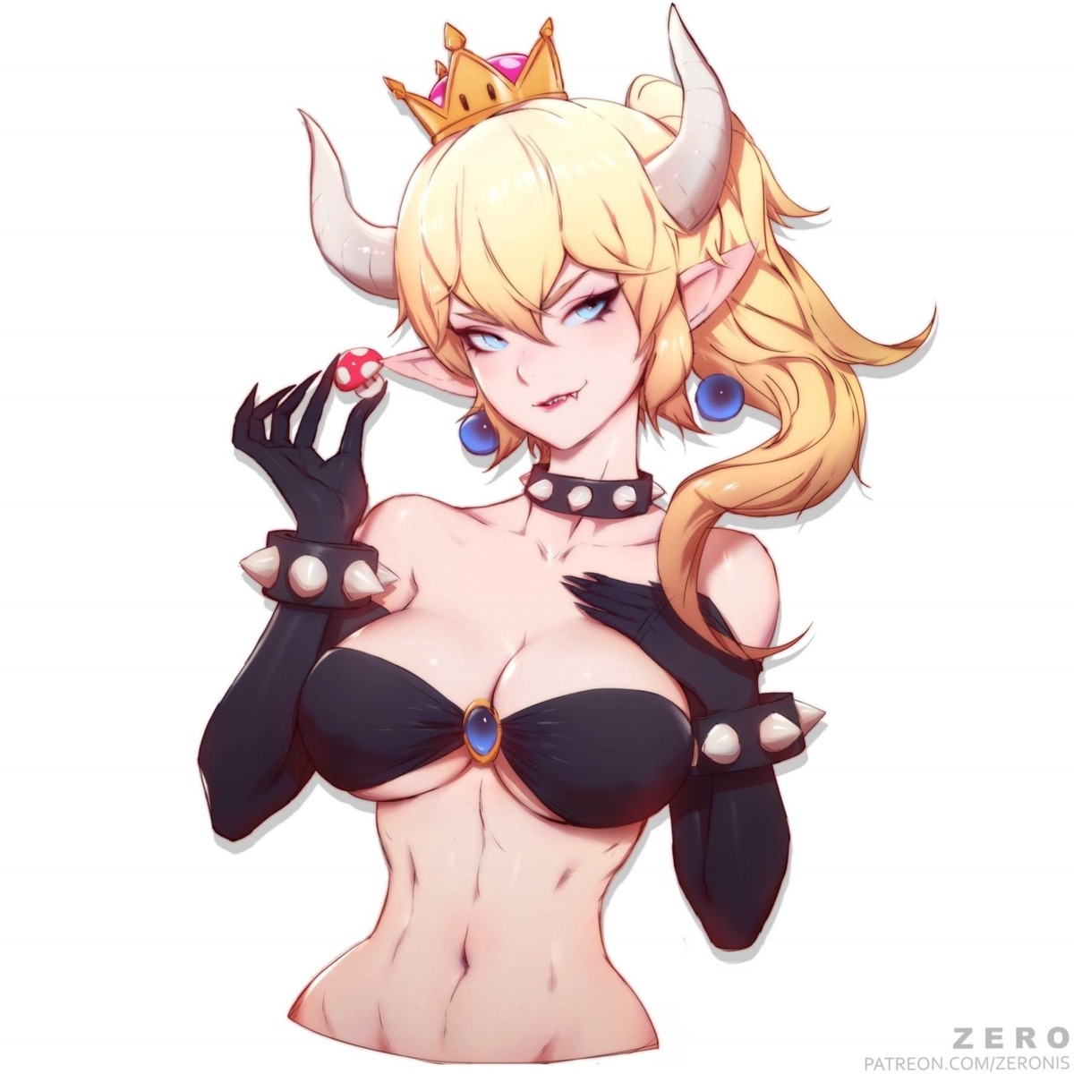 bikini_top bowsette cleavage horns new_super_mario_bros._u_deluxe pointy_ears zeronis