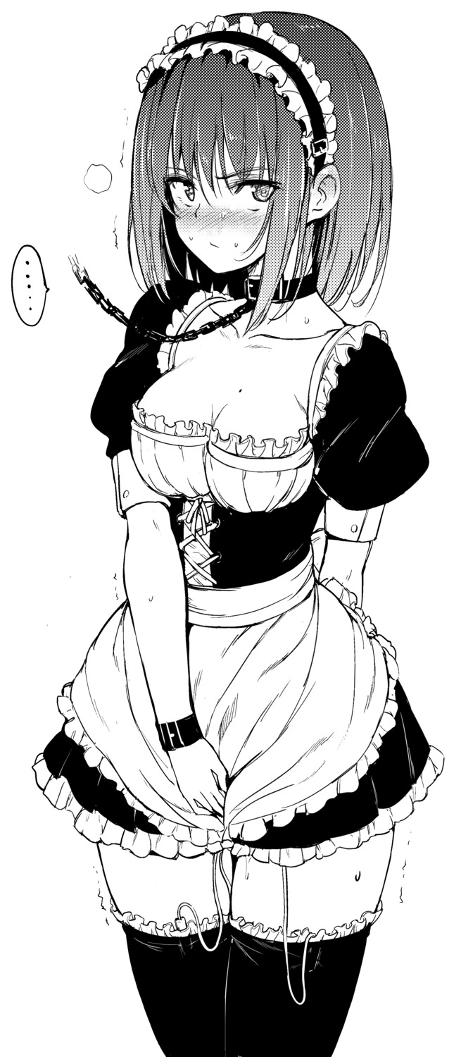 cleavage hoshizuki_kaede kaede_to_suzu kyokucho maid monochrome thighhighs vibrator